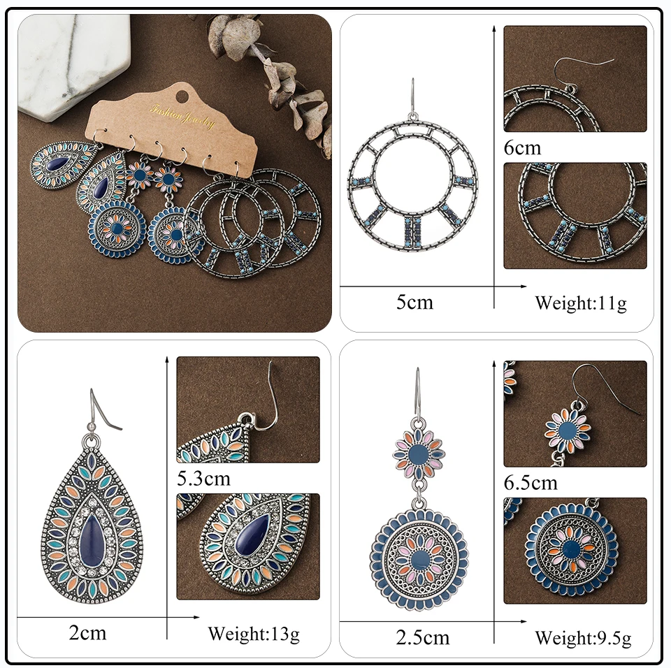 Bohemia Long Hanging Danging Earrings Sets Big Round Circle Leaf Geometric Drop Earrings Sets for Women (12)