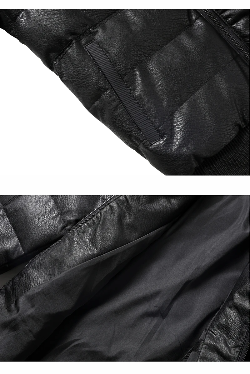 YASUGUOJI Мужской Черный пуховик из искусственной кожи, зимний утепленный короткий пуховик из искусственной кожи для мужчин, модная Теплая стеганая куртка для мужчин