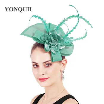 

Emerald green flower wedding headwear bridal women fascinator headpece hair pin floral nice hair accessories mesh show headdress
