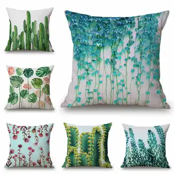 

Green Plant Pattern Cotton Linen Pillowcase for Home Office Sofa Seat Decor Sofa Waist Cushion Cover 18'