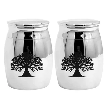 

2 Pcs Pet Stainless Steel Cinerary Funerary Urn Jar Opening the Tree of Life Urn Container (Silver)