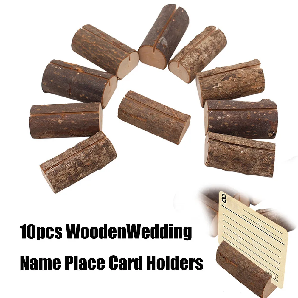 

10Pcs Wooden Stump Shape Wedding Party Reception Card Holder Stand Number Name Table Menu Picture Photo Clip Card Holder A16