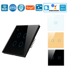 D'UE/UK Wifi Interrupteur Tactile, Contrôle Sans Fil LED Smart Switch,100-240V, Commande Vocale avec Alexa Google home1/2/3/4 Gang
