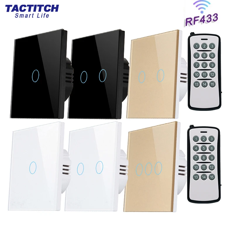

Wall touch switch RF remote control EU standard 1/2/3gang AC110V-240V crystal tempered glass touch panel Wall light switches
