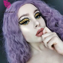 150% плотность лаванда фиолетовый вьющиеся синтетические парики на кружеве со средней частью для женщин без клея Реалистичная повседневная одежда для макияжа, париков