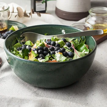 

Creative Thickened Ceramic Bowl Retro Fruit Salad Bowl Household Large Soup Bowl Noodle Bowl Tableware