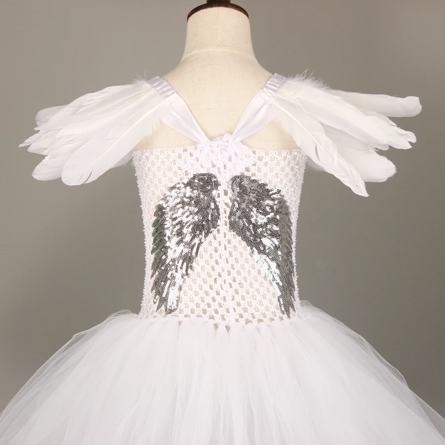 Kids Heaven Sent Angel White Halloween Fancy Dress Up Girl Fairy Christmas Costume Girls Wings Tutu Dress with Halo and Wand (6)