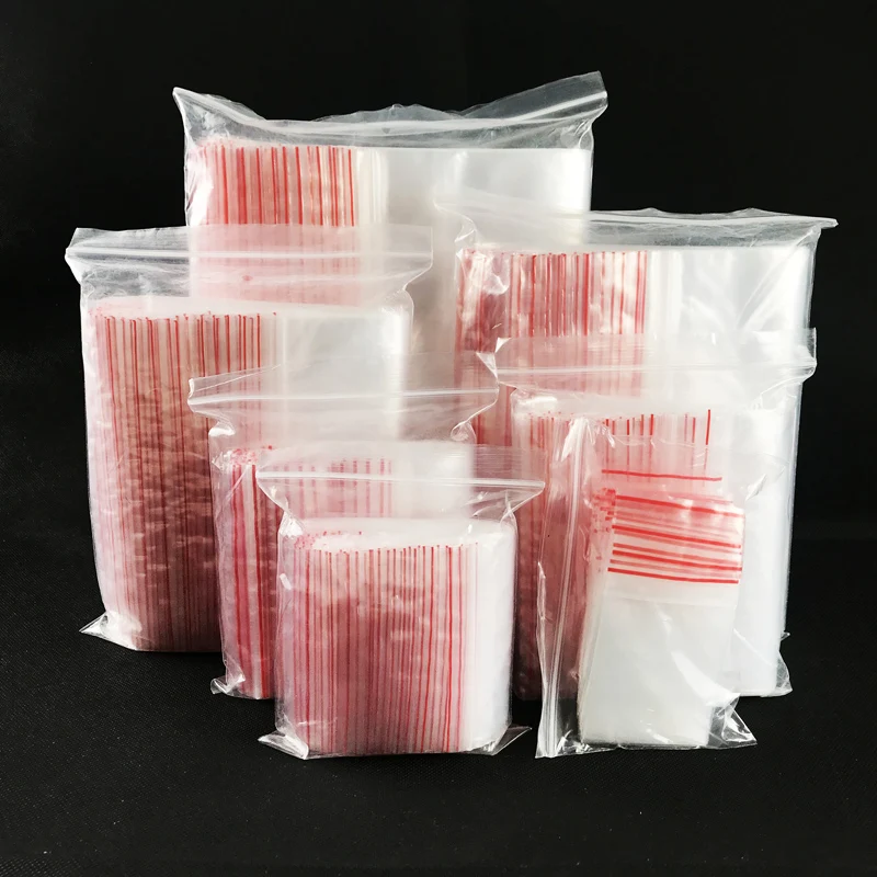 

Red Edge Thickness 0.08mm Reclosable Plastic Packaging Bag Zip Lock Plastic Bags Zipper Clear Zip lock Bags 100pcs Multiple size