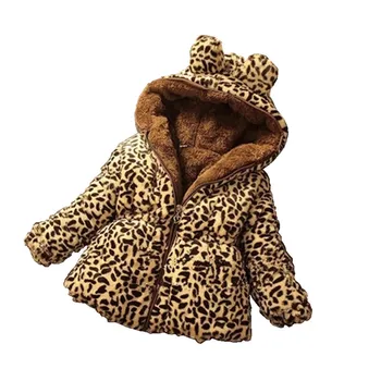 

Girls Coat Winter Baby Kids Clothes Cotton Long Puffer Brown Leopard Thicken Windproof Warm Hooded Jacket