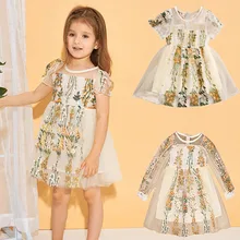 Тюлевое платье с вышивкой для маленьких девочек элегантные кружевные платья принцессы с цветочным рисунком для малышей, праздничная одежда для дня рождения для малышей от 18 месяцев до 8 лет