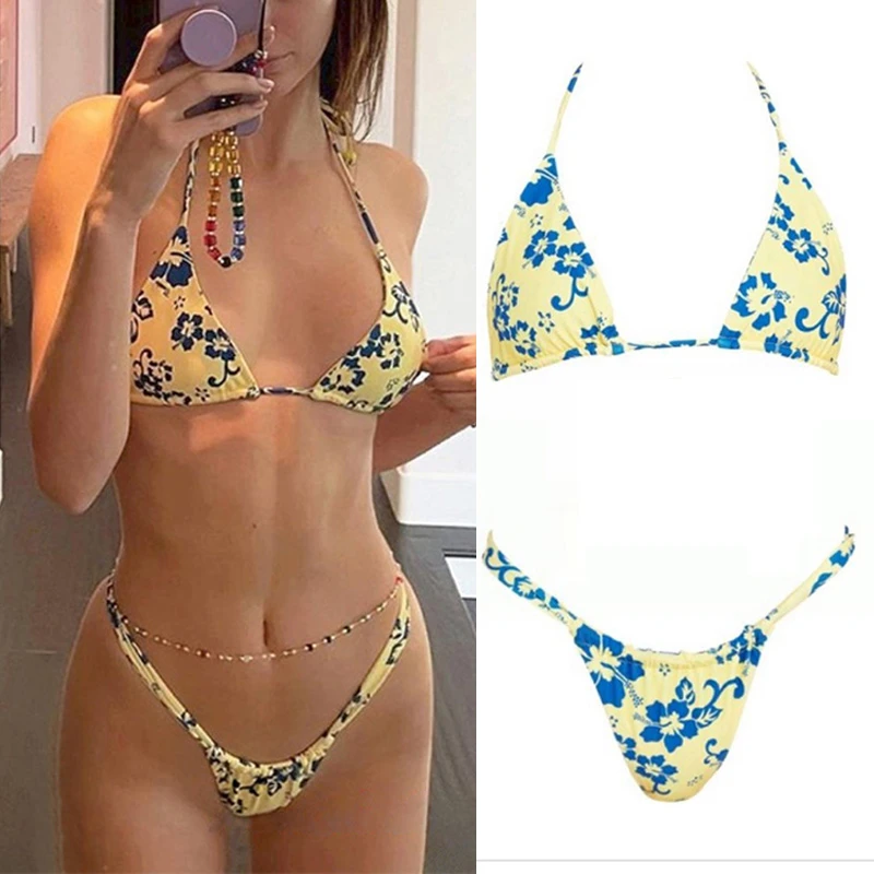 Rinabe Sexy Bikini Floral Print Swimwear String Bikini Set Push Up Swimsuit 2021 Bikinis Women Biquini Beach Bathing Suit Women plus size bikini sets