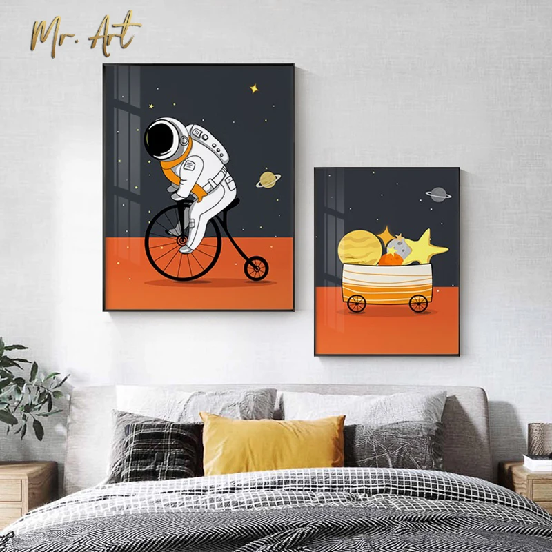 

Nordic Modern Cartoon Canvas Painting Planet Astronaut Poster and Print Wall Art Picture for Living Room Baby Room Decoration