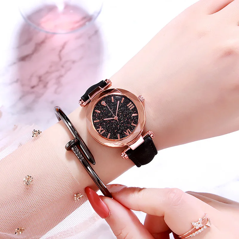 

2019 Diamond Set Leather Belt Stars Watch Women's Elegant Casual Quartz Watch Online Celebrity Douyin Celebrity Style Watch Coup