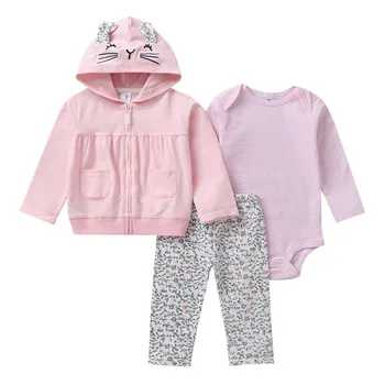 

2019 Baby's Sets Three-Piece Girls Cartoon Trousers Top Hooded Long Sleeved Three-Piece Suit Bodysuit