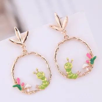 

New Gold Color Statement Earrings Enamel Worm Drop Earring Fashion Jewelry aretes de mujer Women Sweet Earings pendientes