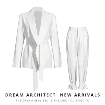 

SuperAen White Suit Women Korean Style 2020 Autumn New Fashion Design Wide Leg Pants Two Piece Set Women