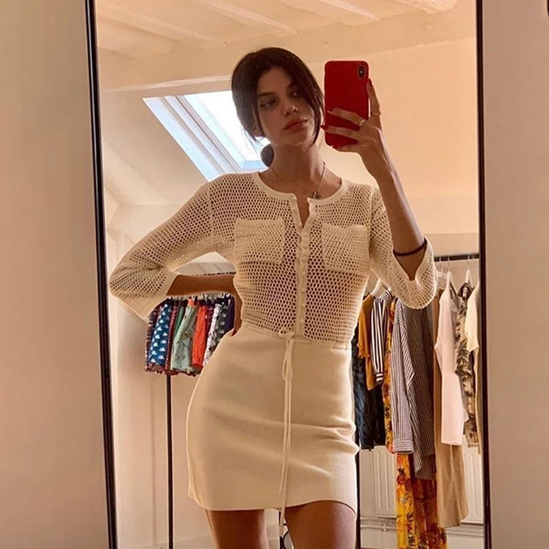 Прозрачное Сетчатое лоскутное женское платье с длинным рукавом однобортное мини