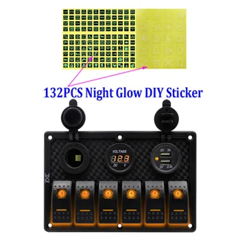 

Accessories Rocker Switch Panel Car Boat Voltmeter 6 Gang ABS 12-24V Indicator