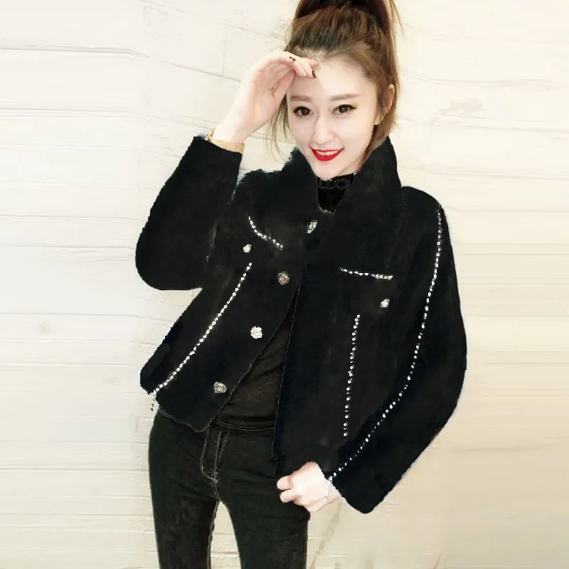

New Arrival Winter Wool Fur Coat Diamond Genuine Leather Jacket Black Yellow Short Sheep Fur Jacket Shearling Jacket