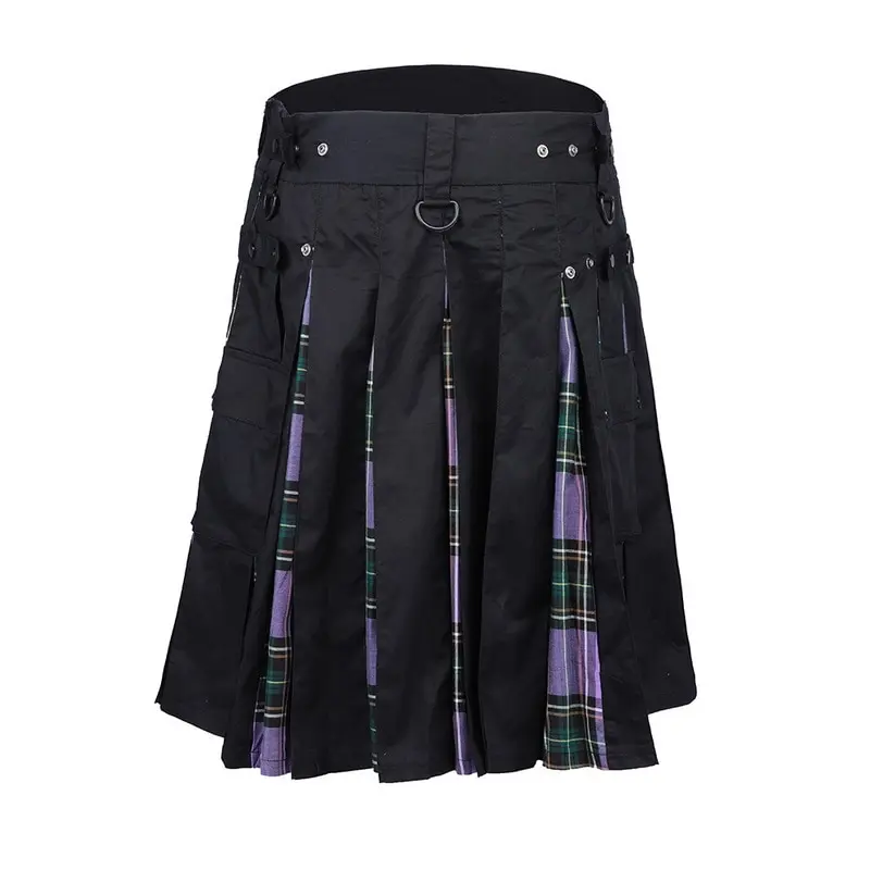 purple2 Шотландские юбки для килта, мужские традиционные клетчатые юбки с поясом, плиссированные брюки с двусторонней цепочкой, Мужская юбка, готические панковские брюки в клетку - Цвет: purple2