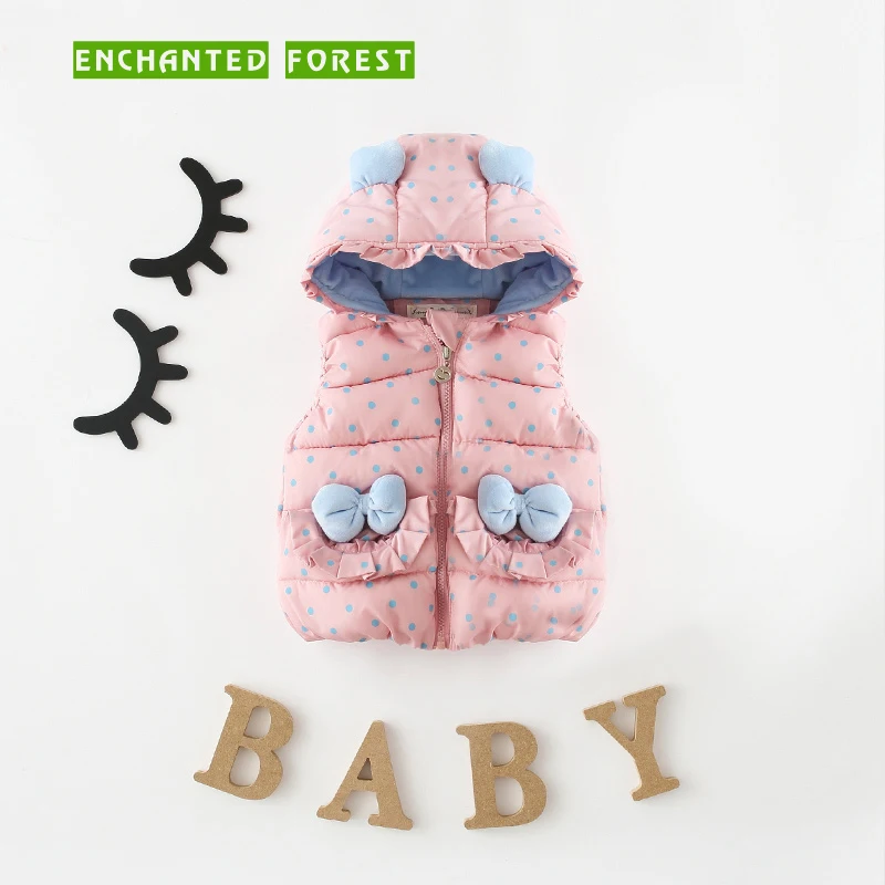 

Girl vest 2018 autumn and winter new children's cotton vest girls vest warm vest baby dot hooded padded coat Children's clothes