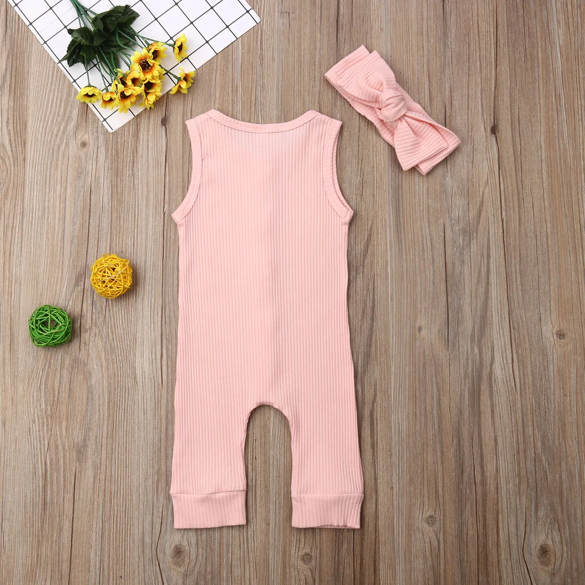 7 Colors Toddler Newborn Kids Baby Boy Girl Cotton Romper Soft Solid Knitting Jumpsuit Headband Summer Clothes Set 0-18M