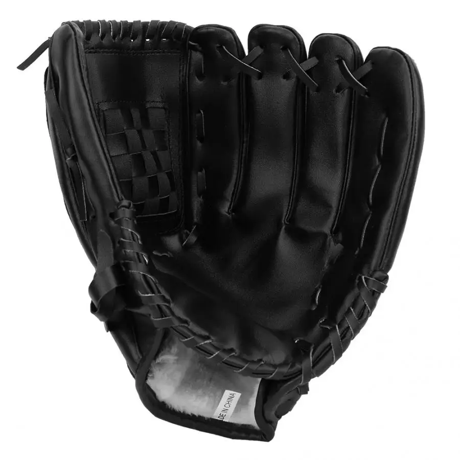 Бейсбольные перчатки ПВХ утолщенные софтбол Бейсбол Infielder Перчатки взрослые дети подростковые бейсбольные тренировочные перчатки для соревнований - Цвет: Черный