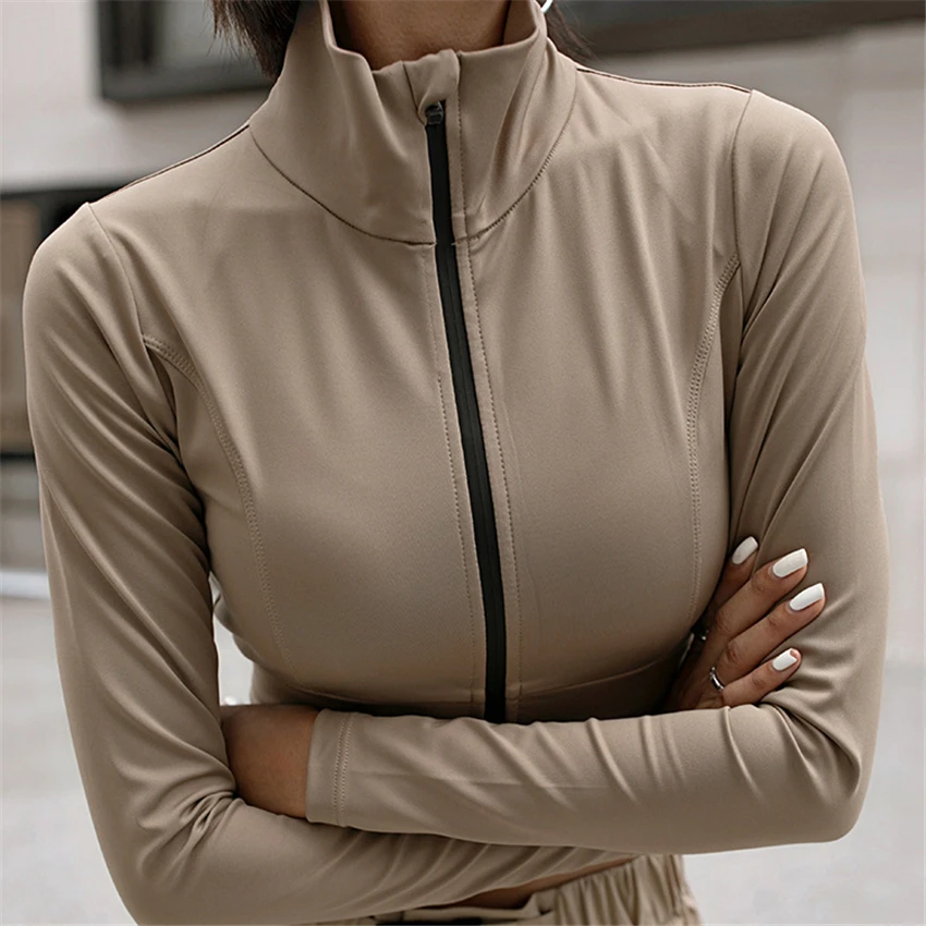 New Women Hoodie High Quality Workout Fitness Crop Top Long Sleeve Sports Sweater With Tumb Hole Slim Quick Dry Jackets