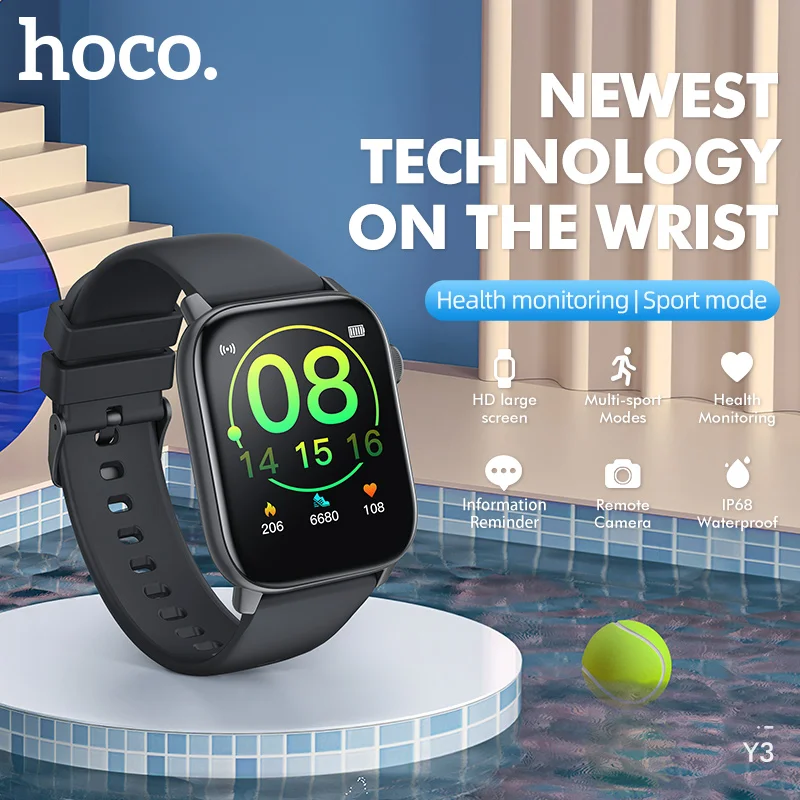 Купить Смарт-часы Hoco Y3 1 69 дюйма IP68 Bluetooth 5 0  Электроника | Смарт-часы (1005003080738119)