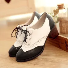 

AGODOR Women Block High Heel Wingtip Oxford Shoes Lace Up Vintage Dress Pumps Round Toe Retro Classic Shoes