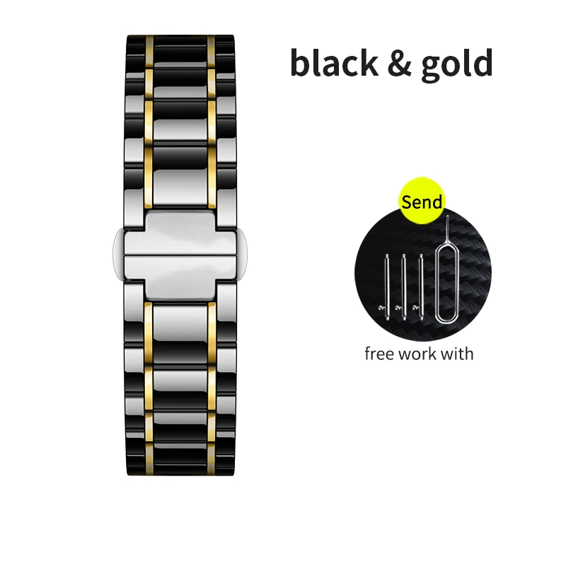Керамический браслет для xiaomi smart watch, новинка, сменный ремешок для mi watch, цепной ремешок, аксессуары для часов - Цвет: black and gold