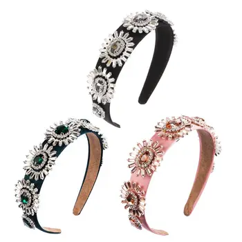 

Fashion Women Head Hoop Rhinestone Flower Wide-brimmed Headband