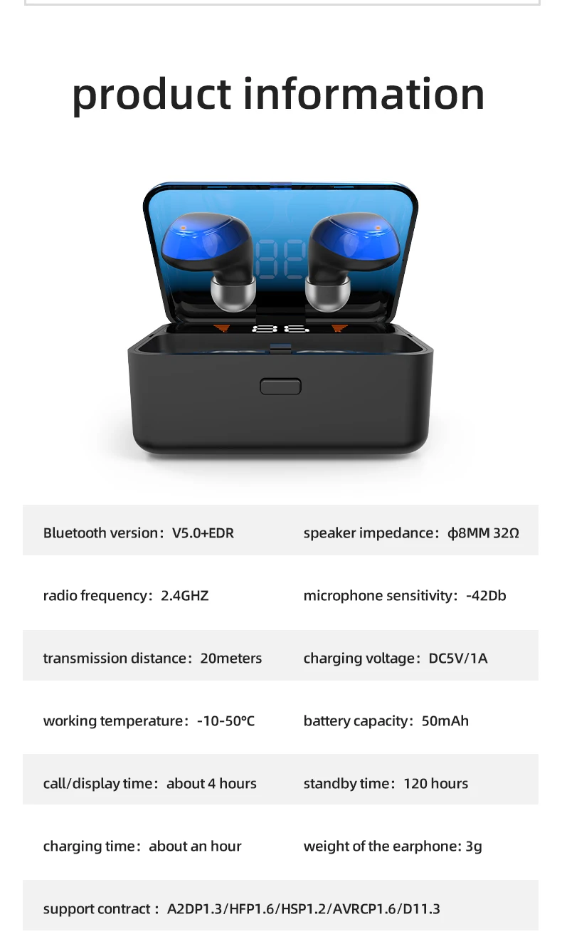 TWS Bluetooth наушники IPX5 Водонепроницаемый беспроводной громкой связи спортивные наушники игровая гарнитура с микрофоном 2000 мАч Светодиодный дисплей питания