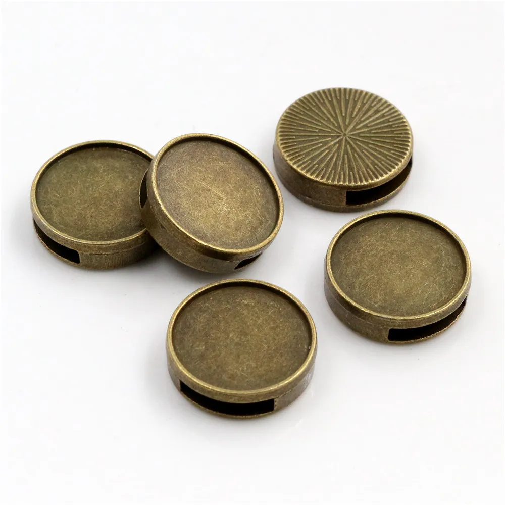 10pcs 14mm 16mm 18mm Inner Size Bronze And Antique Silver Plated Hole (10mm) Beads Cabochon Base Cameo Setting Charms Pendant
