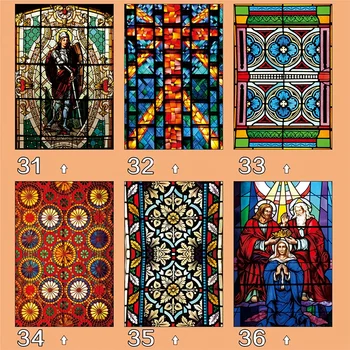 

Customized Size Colorful Window Sticker Frosted Static Cling No Glue Classical Church Window Films 55cmx100cm