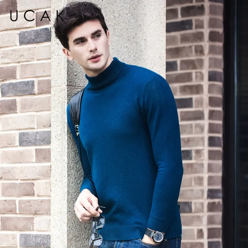 Best Price UCAK Brand 100% Merino Wool Sweater Men Autumn Winter Thick Warm Cashmere Pull Homme Casual Turtleneck Pullover Men Jersey U3059