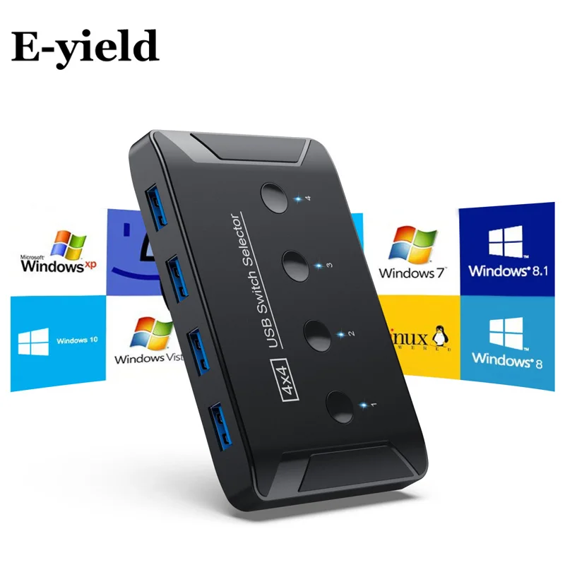 KVM-переключатель USB 3 0 2 для Windows 10 ПК клавиатуры мыши принтера 4 шт. совместное