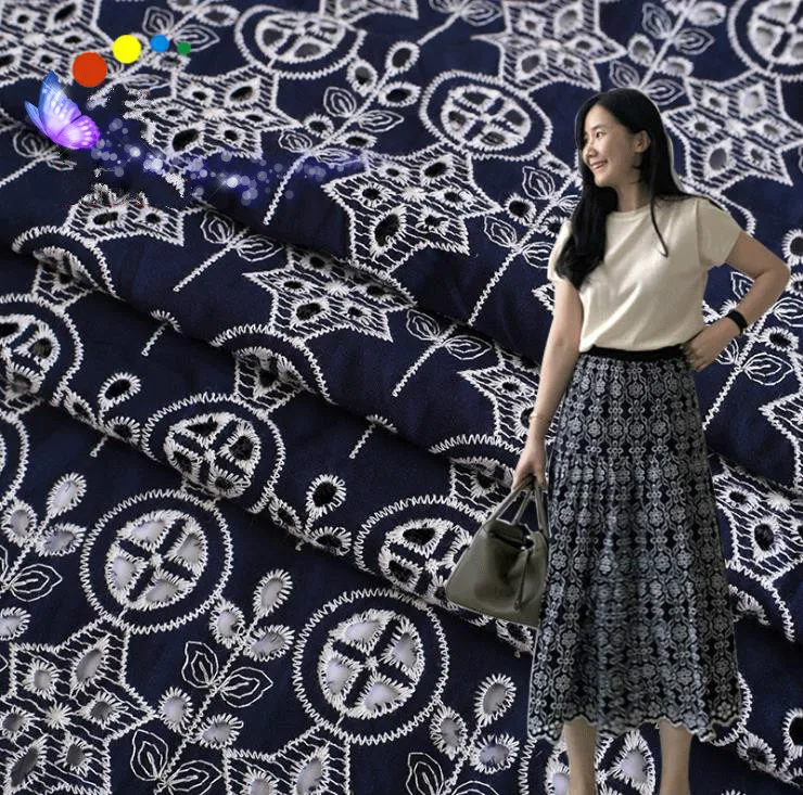 

Дворцовый стиль Хлопок трехмерная компьютерная вышивка хлопковая ткань с подтяжками юбка свадебное платье ткань