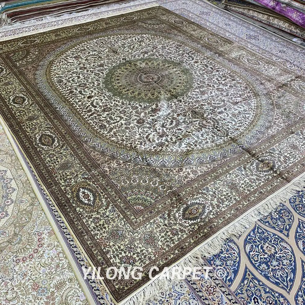 YILONG 8'x10' ручной работы современный стиль шелковый ковер Бежевый Гостиная шелковые персидские ковры(YXR375A