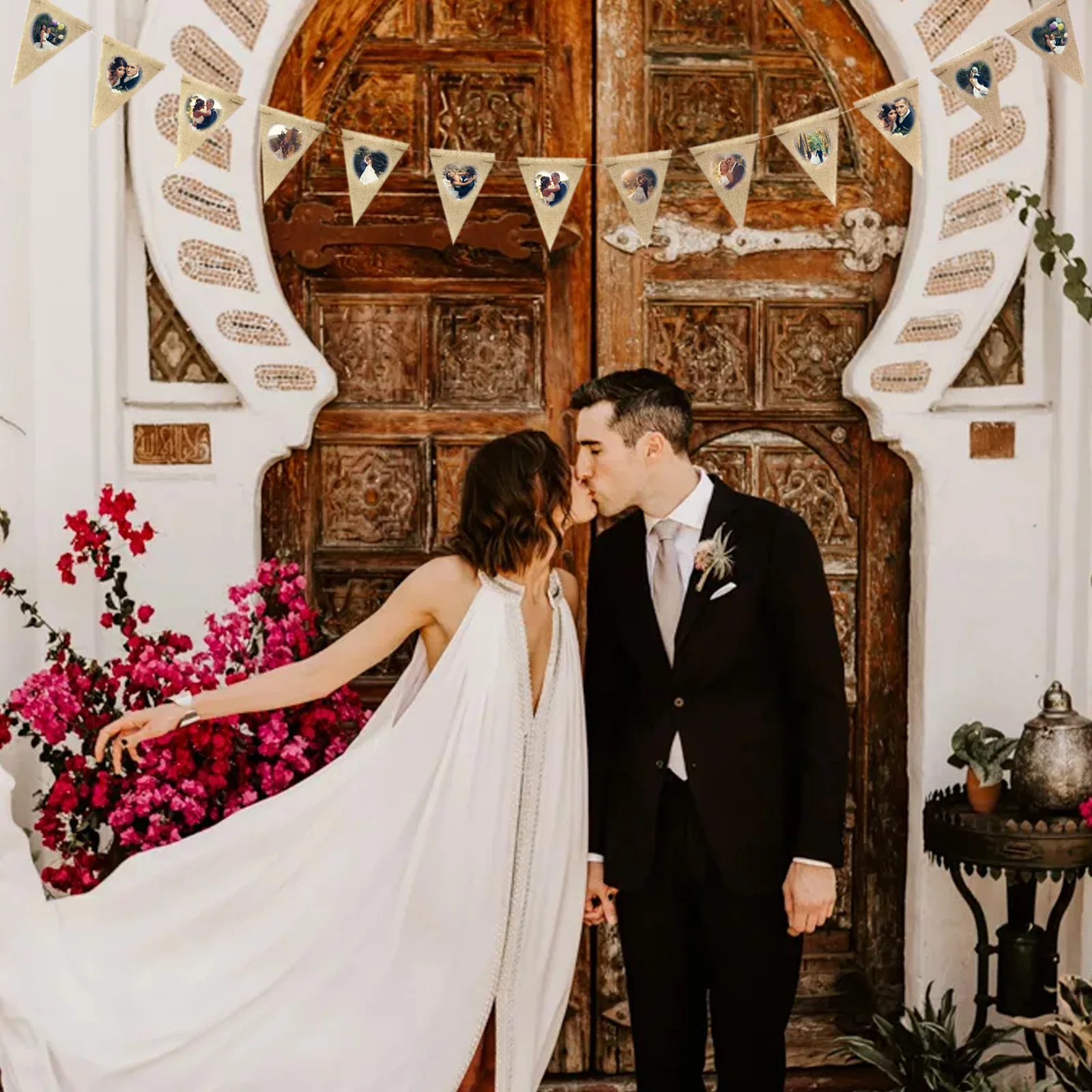 

13pcs Jute Fabric Burlap Heart Shape Hessian Bunting Banner Rustic for wedding Christmas Party Decoration