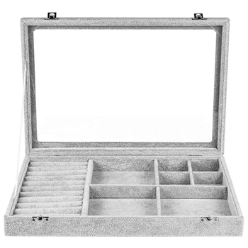 

Removable Velvet Large Jewelry Box Earring Organizer for Women, Ring Display Case Jewelry Storage Clear Lids with 2x Clasps