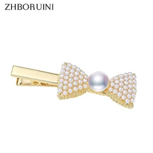 ZHBORUINI, новинка, заколка для волос с натуральным пресноводным жемчугом для женщин и девочек, жемчужный милый бант, аксессуары для волос, заколка для волос,, подарок