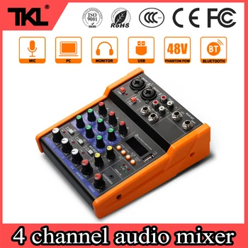 

TKL Professional DJ Mixer 4 Channels bluetooth MP3 Sound Mixing Console Karaoke USB Jack Live 48V Phantom Power Audio Mixer