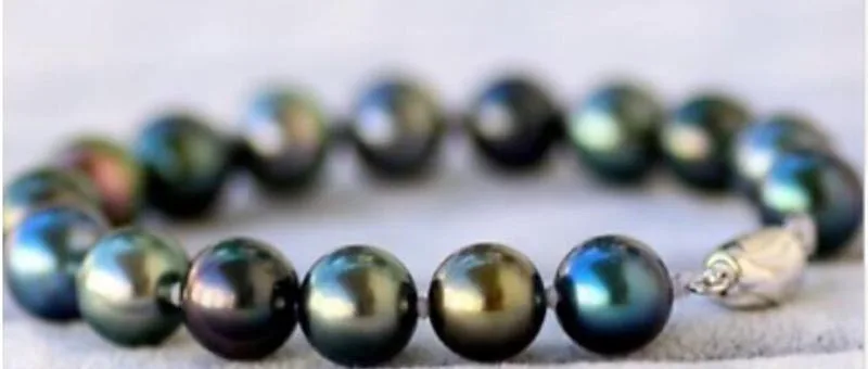 stunning 11-12mm tahitian round black green pearl necklace 18inch