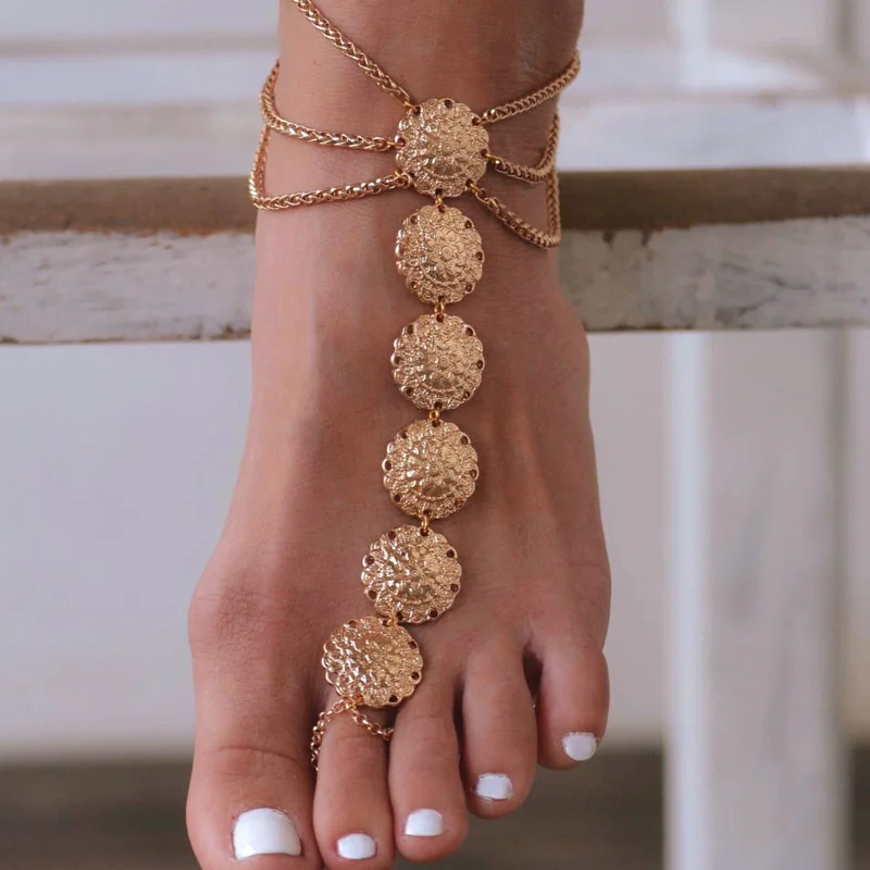 Women Reticular Gold Anklet Handmade Beach Foot Jewelry