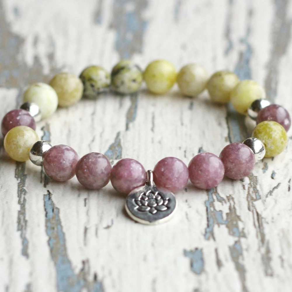 Ruberthen, Новое поступление, дизайнерский браслет с драгоценным камнем, натуральный лепидолит, лотос, браслет с шармом, желтый, Хаулит, браслет Мала-Йога