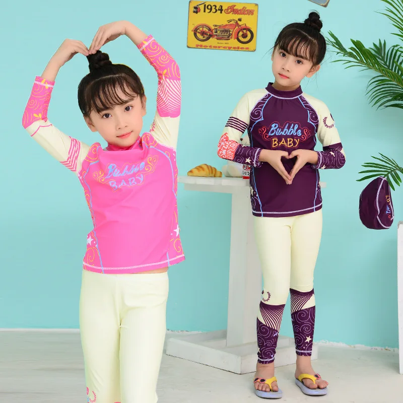 

KID'S Swimwear GIRL'S Big Boy Teenager Split Type GIRL'S Swimming Trunks Set Students Long Sleeve Split Type Swimwear