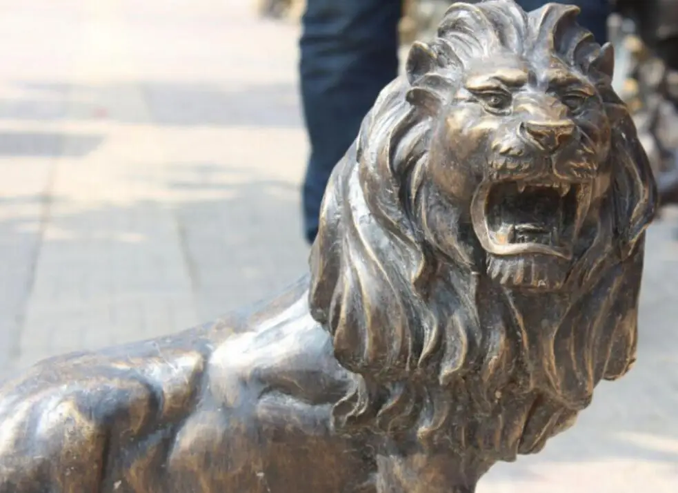 2" Бронзовый защитник злой свирепой Foo собака Leo Лев протектора каменная статуя в виде животного