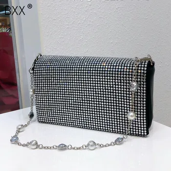 

[BXX] Rhinestone Evening Clutch Bag Women Korean Diamond Chain Dinner Party Handbag Purse Ladies Small Square Shoulder Bag HK135