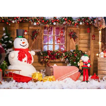 

Christmas decoration backdrop cute snowman cartoon santa claus micro landscape background family Festive party banner
